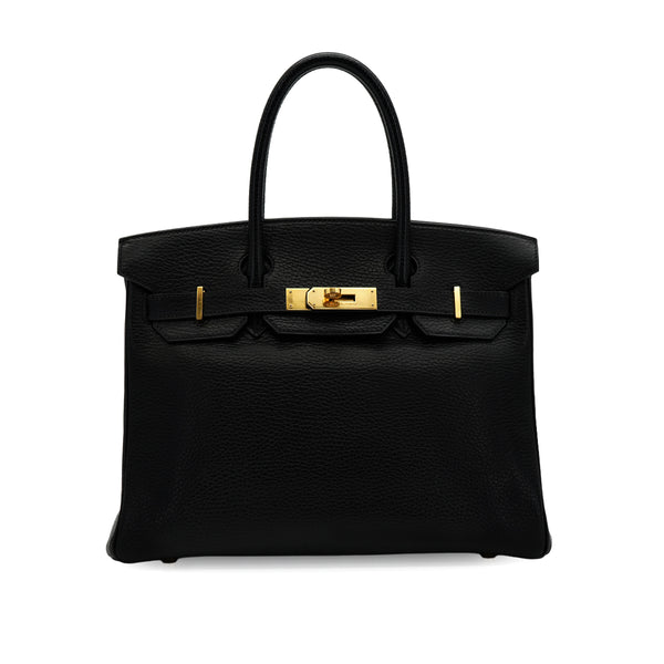 HERMES BIRKIN 30 BLACK ARDENNES HAND BAG 2004 SQUARE H GOLD HARDWARE 90335575