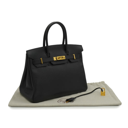 HERMES BIRKIN 30 BLACK VACHE LIEGEE HAND BAG 2008 SQUARE L GOLD HARDWARE 90341427