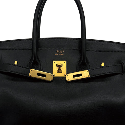 HERMES BIRKIN 30 BLACK BOXCALF HAND BAG 1998 SQUARE B GOLD HARDWARE 90312500