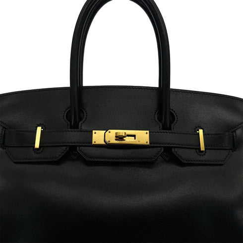 HERMES BIRKIN 30 BLACK BOXCALF HAND BAG 1998 SQUARE B GOLD HARDWARE 90312500