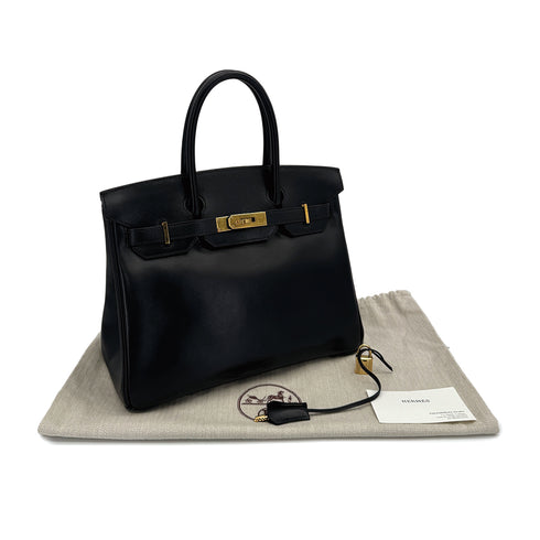 HERMES BIRKIN 30 BLACK BOXCALF HAND BAG 1998 SQUARE B GOLD HARDWARE 90312500