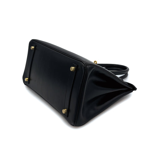 HERMES BIRKIN 30 BLACK BOXCALF HAND BAG 1998 SQUARE B GOLD HARDWARE 90312500