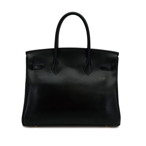 HERMES BIRKIN 30 BLACK BOXCALF HAND BAG 1998 SQUARE B GOLD HARDWARE 90312500