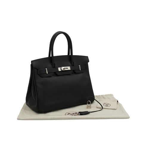 HERMES BIRKIN 30 BLACK EPSOM HAND BAG 2007 SQUARE K PALLADIUM HARDWARE 90351053