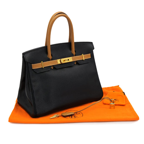 HERMES BIRKIN 30 BLACK NATUREL ARDENNES HAND BAG 1995 CIRCLE Y GOLD HARDWARE 90322922