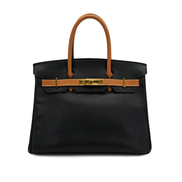 HERMES BIRKIN 30 BLACK NATUREL ARDENNES HAND BAG 1995 CIRCLE Y GOLD HARDWARE 90322922