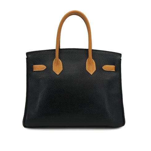 HERMES BIRKIN 30 BLACK NATUREL ARDENNES HAND BAG 1995 CIRCLE Y GOLD HARDWARE 90322922