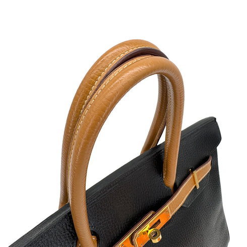 HERMES BIRKIN 30 BLACK NATUREL ARDENNES HAND BAG 1995 CIRCLE Y GOLD HARDWARE 90322922