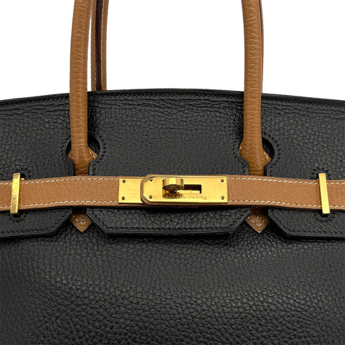 HERMES BIRKIN 30 BLACK NATUREL ARDENNES HAND BAG 1995 CIRCLE Y GOLD HARDWARE 90322922