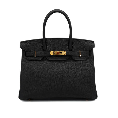 HERMES BIRKIN 30 BLACK TOGO HAND BAG 2016 X STAMP ROSE GOLD HARDWARE 90325330