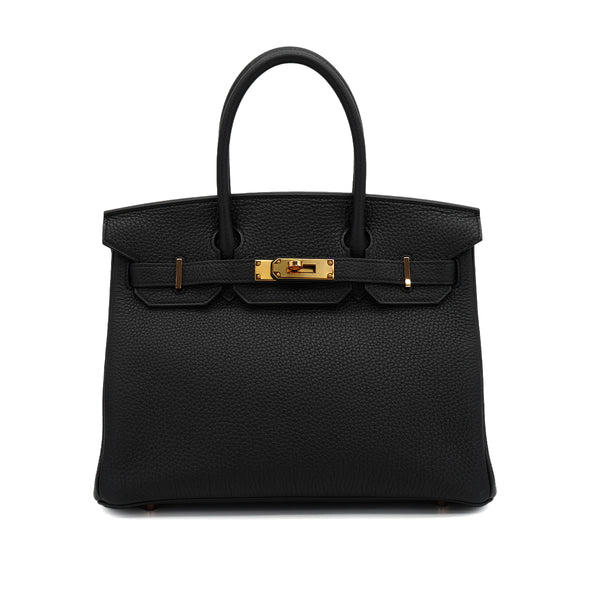 HERMES BIRKIN 30 BLACK TOGO HAND BAG 2016 X STAMP ROSE GOLD HARDWARE 90325330