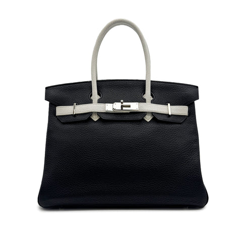 HERMES BIRKIN 30 BLACK WHITE TAURILLON CLEMENCE HAND BAG 2007 SQUARE K PALLADIUM HARDWARE 90315616
