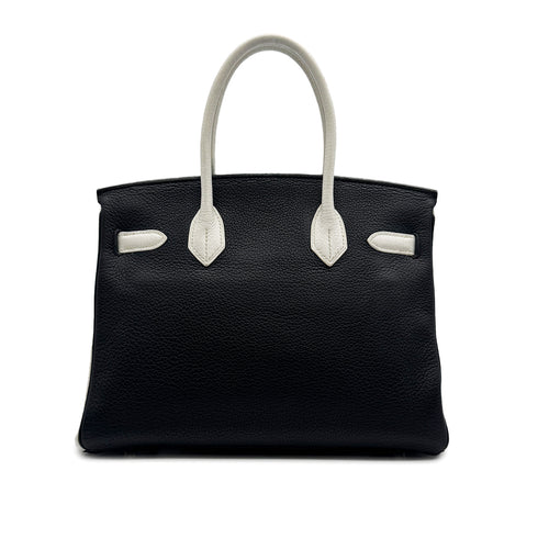 HERMES BIRKIN 30 BLACK WHITE TAURILLON CLEMENCE HAND BAG 2007 SQUARE K PALLADIUM HARDWARE 90315616