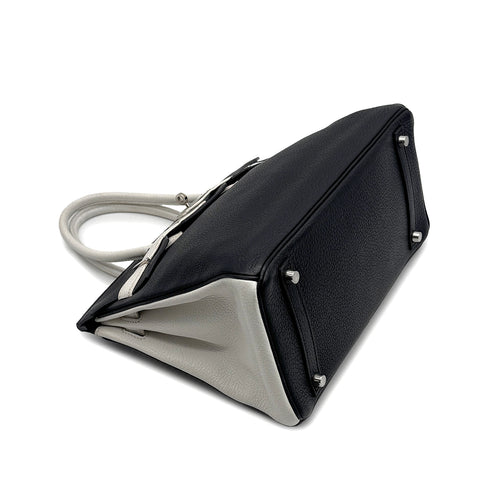 HERMES BIRKIN 30 BLACK WHITE TAURILLON CLEMENCE HAND BAG 2007 SQUARE K PALLADIUM HARDWARE 90315616