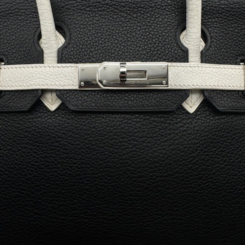 HERMES BIRKIN 30 BLACK WHITE TAURILLON CLEMENCE HAND BAG 2007 SQUARE K PALLADIUM HARDWARE 90315616