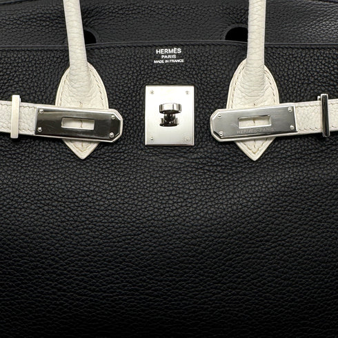 HERMES BIRKIN 30 BLACK WHITE TAURILLON CLEMENCE HAND BAG 2007 SQUARE K PALLADIUM HARDWARE 90315616