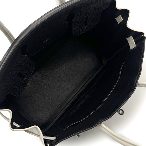 HERMES BIRKIN 30 BLACK WHITE TAURILLON CLEMENCE HAND BAG 2007 SQUARE K PALLADIUM HARDWARE 90315616