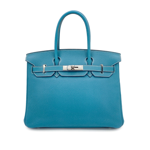 HERMES BIRKIN 30 BLUE JEAN TAURILLON CLEMENCE HAND BAG 2008 SQUARE L PALLADIUM HARDWARE 90314737