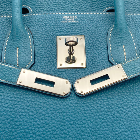 HERMES BIRKIN 30 BLUE JEAN TAURILLON CLEMENCE HAND BAG 2008 SQUARE L PALLADIUM HARDWARE 90314737