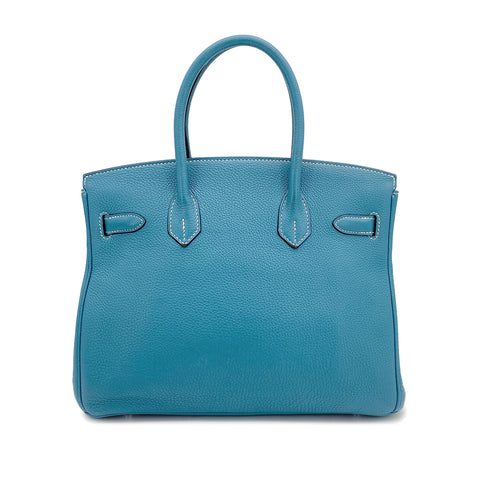 HERMES BIRKIN 30 BLUE JEAN TOGO HAND BAG 2011 SQUARE O PALLADIUM HARDWARE 90319917