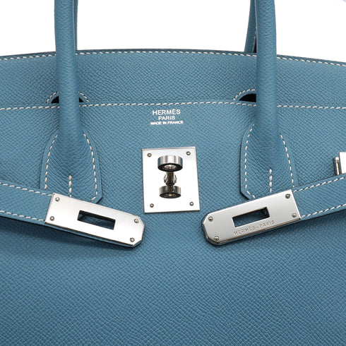 HERMES BIRKIN 30 BLUE JEAN VEAU EPSOM HAND BAG 2010 SQUARE N PALLADIUM HARDWARE 90340161