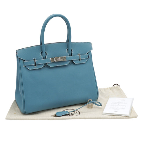 HERMES BIRKIN 30 BLUE JEAN VEAU EPSOM HAND BAG 2010 SQUARE N PALLADIUM HARDWARE 90340161