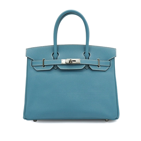 HERMES BIRKIN 30 BLUE JEAN VEAU EPSOM HAND BAG 2010 SQUARE N PALLADIUM HARDWARE 90340161