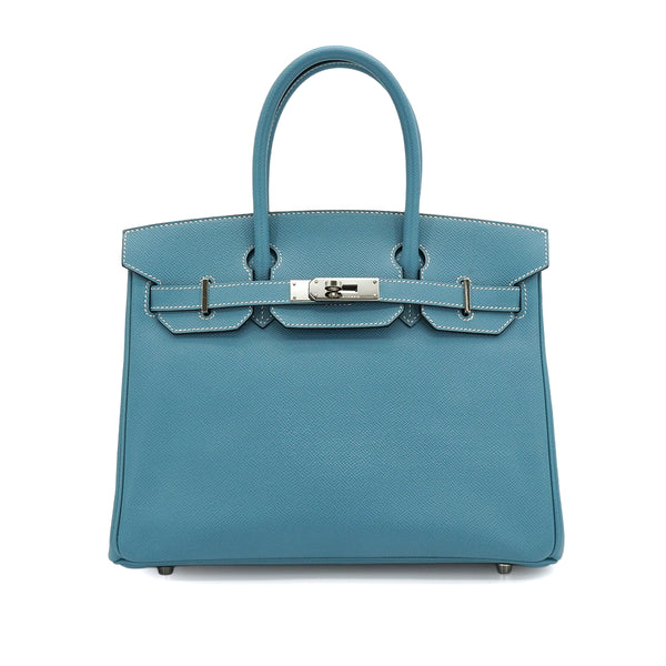 HERMES BIRKIN 30 BLUE JEAN VEAU EPSOM HAND BAG 2010 SQUARE N PALLADIUM HARDWARE 90340161