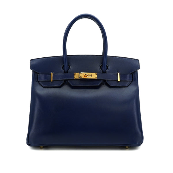 HERMES BIRKIN 30 BLUE SAPHIR BOX CALF HAND BAG 2022 U STAMP GOLD HARDWARE 90334262