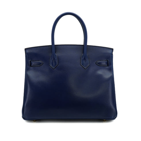 HERMES BIRKIN 30 BLUE SAPHIR BOX CALF HAND BAG 2022 U STAMP GOLD HARDWARE 90334262