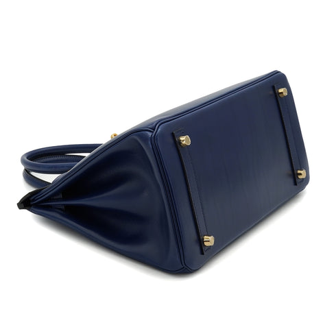 HERMES BIRKIN 30 BLUE SAPHIR BOX CALF HAND BAG 2022 U STAMP GOLD HARDWARE 90334262