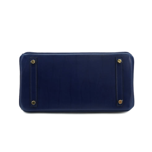HERMES BIRKIN 30 BLUE SAPHIR BOX CALF HAND BAG 2022 U STAMP GOLD HARDWARE 90334262