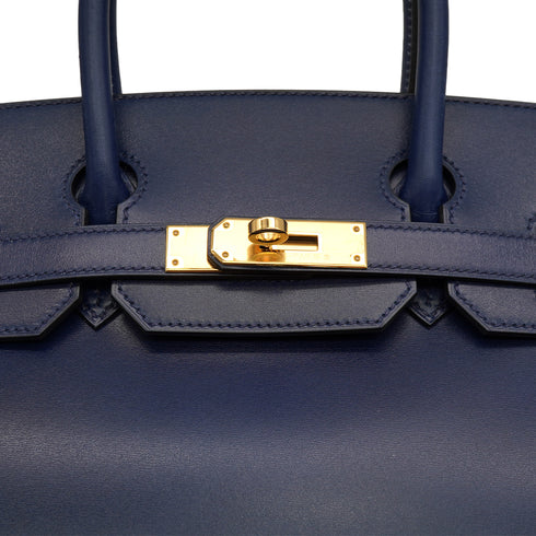 HERMES BIRKIN 30 BLUE SAPHIR BOX CALF HAND BAG 2022 U STAMP GOLD HARDWARE 90334262