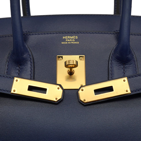 HERMES BIRKIN 30 BLUE SAPHIR BOX CALF HAND BAG 2022 U STAMP GOLD HARDWARE 90334262