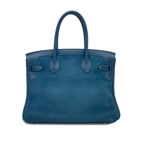 HERMES BIRKIN 30 BLUE THALASSA GRIZZLY DEBRIS HAND BAG 2012 SQUARE P GOLD HARDWARE 90319652