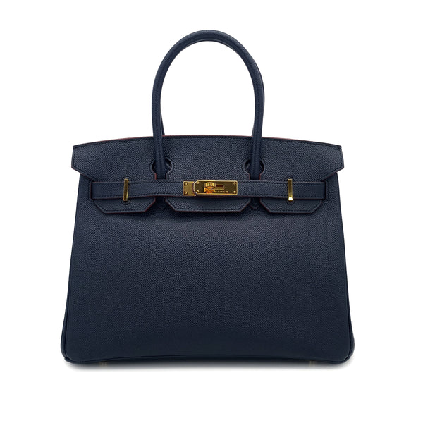 HERMES BIRKIN 30 CONTOUR BULUE INDIGO ROUGE H VEAU EPSOM HAND BAG 2017 A STAMP GOLD HARDWARE 90326203