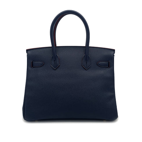 HERMES BIRKIN 30 CONTOUR BULUE INDIGO ROUGE H VEAU EPSOM HAND BAG 2017 A STAMP GOLD HARDWARE 90326203