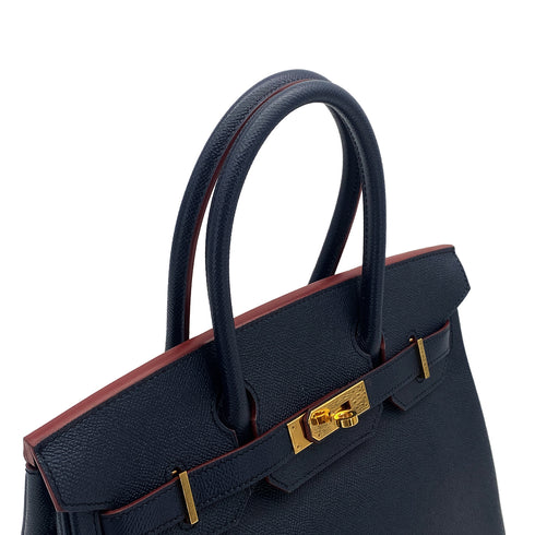 HERMES BIRKIN 30 CONTOUR BULUE INDIGO ROUGE H VEAU EPSOM HAND BAG 2017 A STAMP GOLD HARDWARE 90326203