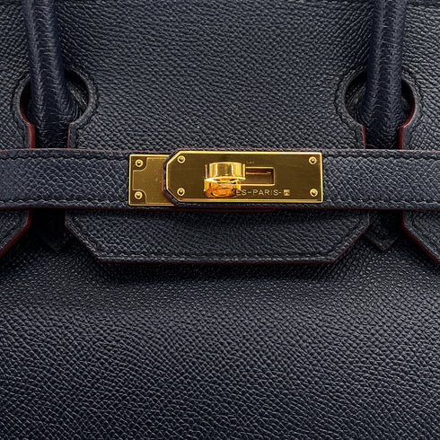 HERMES BIRKIN 30 CONTOUR BULUE INDIGO ROUGE H VEAU EPSOM HAND BAG 2017 A STAMP GOLD HARDWARE 90326203