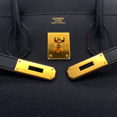 HERMES BIRKIN 30 CONTOUR BULUE INDIGO ROUGE H VEAU EPSOM HAND BAG 2017 A STAMP GOLD HARDWARE 90326203