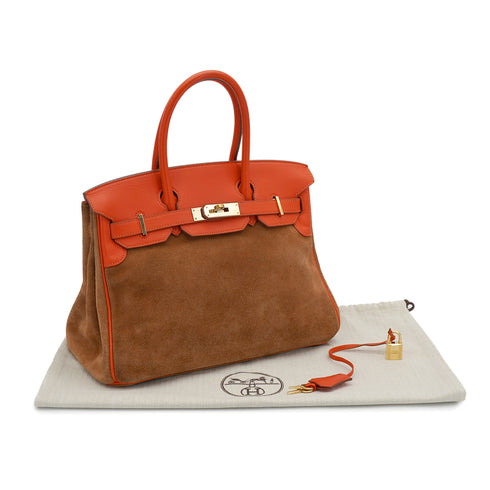 HERMES BIRKIN 30 CAPUCINE CHAMOIS SWIFT DOBLIS HAND BAG 2013 SQUARE Q GOLD HARDWARE 90331320