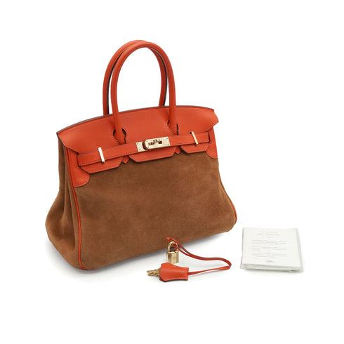 HERMES BIRKIN 30 CHAMOIS CAPUCINE GRIZZLY VEAU SWIFT HAND BAG 2014 SQUARE R GOLD HARDWARE 90340453
