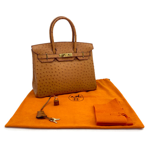 HERMES BIRKIN 30 CHESTNUT OSTRICH HAND BAG 2006 SQUARE J GOLD HARDWARE 90325611