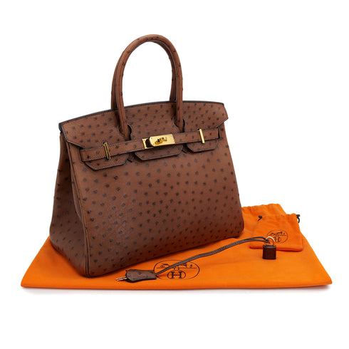 HERMES BIRKIN 30 CHESTNUT OSTRICH HAND BAG 2005 SQUARE I GOLD HARDWARE 90323975