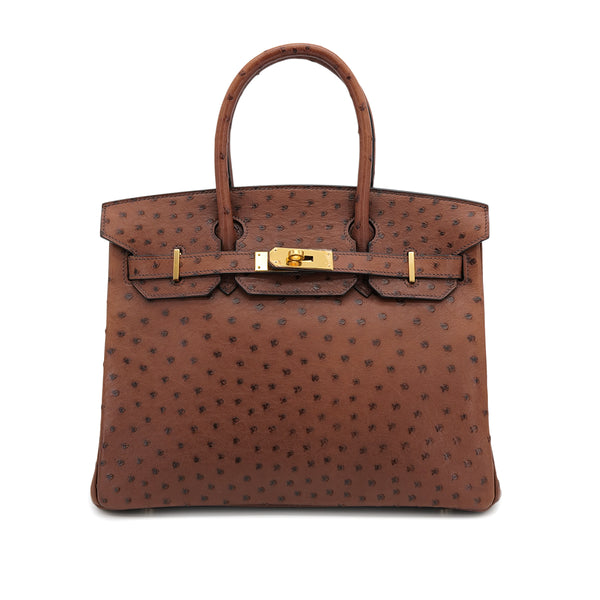 HERMES BIRKIN 30 CHESTNUT OSTRICH HAND BAG 2005 SQUARE I GOLD HARDWARE 90323975