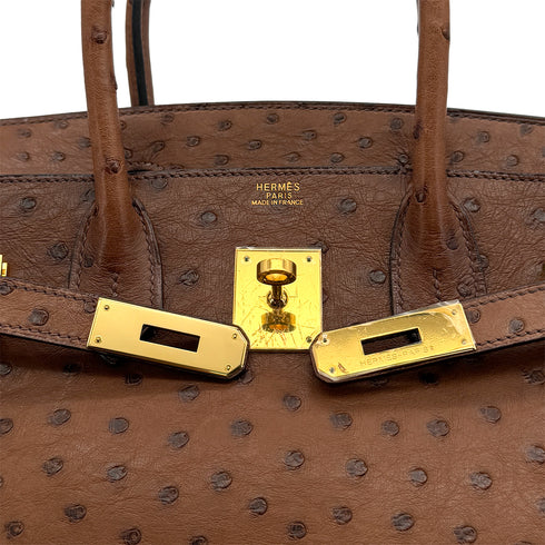 HERMES BIRKIN 30 CHESTNUT OSTRICH HAND BAG 2005 SQUARE I GOLD HARDWARE 90323975