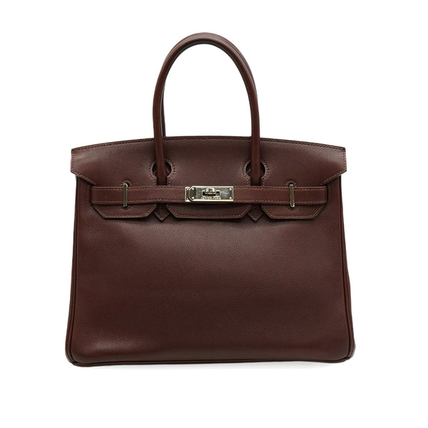 HERMES BIRKIN 30 CHOCOLATE EVERGRAIN HAND BAG 2007 SQUARE K PALLADIUM HARDWARE 90351436