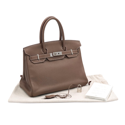 HERMES BIRKIN 30 ETOUPE TAURILLON CLEMENCE HAND BAG 2011 SQUARE O PALLADIUM HARDWARE 90340492