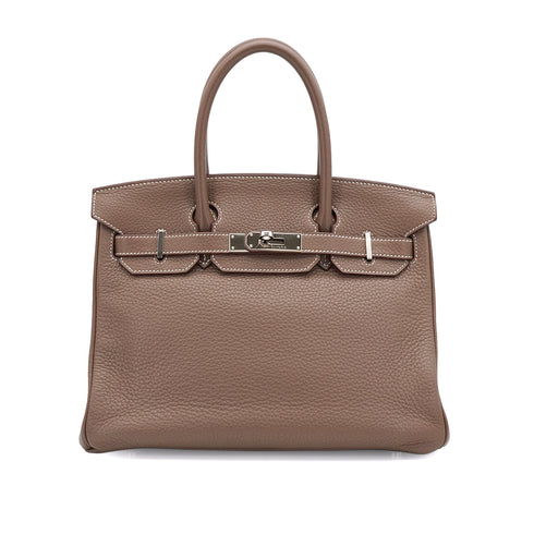 HERMES BIRKIN 30 ETOUPE TAURILLON CLEMENCE HAND BAG 2011 SQUARE O PALLADIUM HARDWARE 90340492