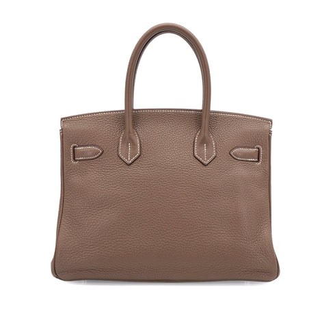 HERMES BIRKIN 30 ETOUPE TAURILLON CLEMENCE HAND BAG 2011 SQUARE O PALLADIUM HARDWARE 90340492